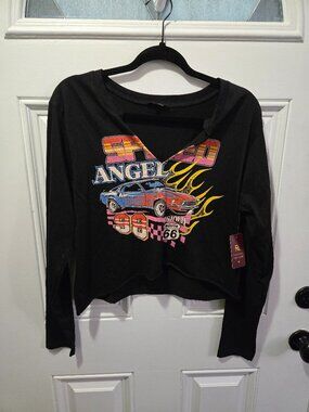 Ruby & Lace XL Speedway Angel Route 66 Graphic Crop Top NWT Y2K Long Sleeve